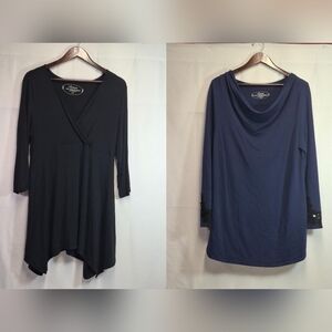 Soma Live Lounge Wear Tunic Tops Womens Large Black Wrap Blue Cowl Neck Lot